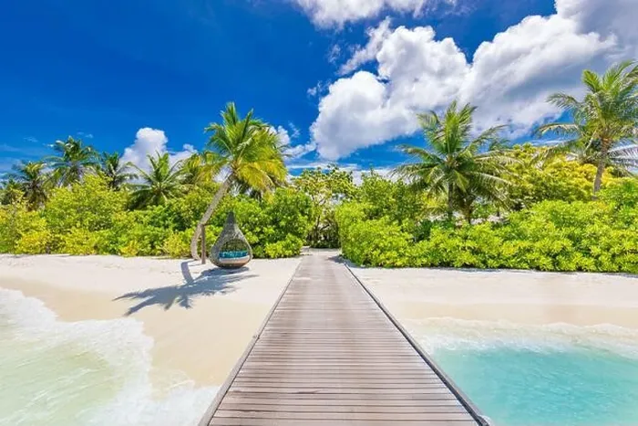 Framed Print : Luxury tropical beach landscape for background or wallpaper. Design of tourism for summer vacation holiday destination concept. Amazing island tourism