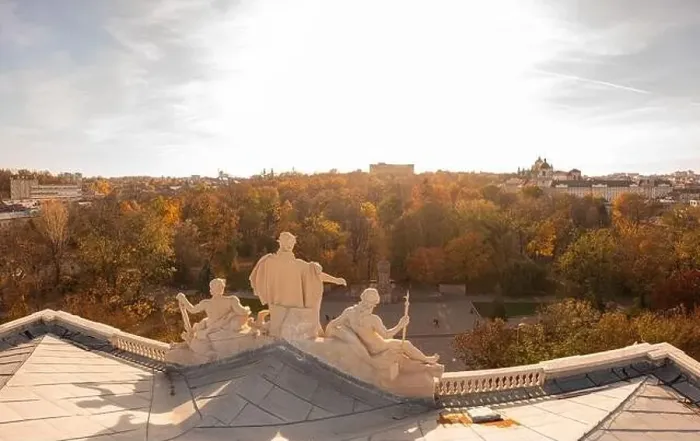 Framed Print : Lviv, Ukarine - October 26, 2021: Aerial veiw on Ivan Franko National University of Lviv from drone Framed Print : Lviv, Ukarine - October 26, 2021: Aerial veiw on Ivan Franko National University of Lviv from drone