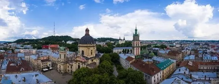 Framed Print : Lviv, Ukraine - 2020: Aerial view on Market square Framed Print : Lviv, Ukraine - 2020: Aerial view on Market square