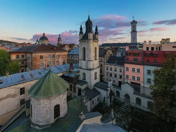 Framed Print : Lviv, Ukraine - April 17, 2020: View on Armenian Cathedral of the Assumption of Mary from drone Framed Print : Lviv, Ukraine - April 17, 2020: View on Armenian Cathedral of the Assumption of Mary from drone