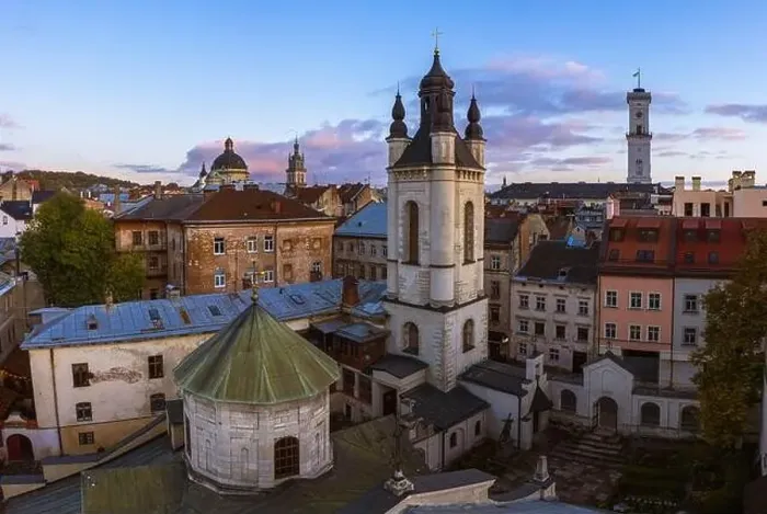 Framed Print : Lviv, Ukraine - April 17, 2020: View on Armenian Cathedral of the Assumption of Mary from drone Framed Print : Lviv, Ukraine - April 17, 2020: View on Armenian Cathedral of the Assumption of Mary from drone
