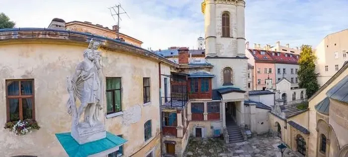 Framed Print : Lviv, Ukraine - April 17, 2020: View on Armenian Cathedral of the Assumption of Mary from drone Framed Print : Lviv, Ukraine - April 17, 2020: View on Armenian Cathedral of the Assumption of Mary from drone
