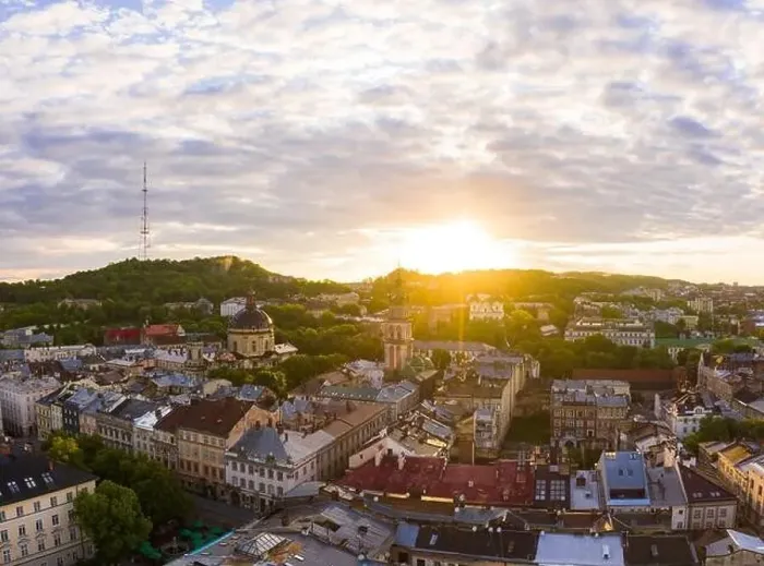 Framed Print : Lviv, Ukraine - August, 2020: Aerial view on Dominican Church and Dormition Church in Lviv, Ukraine from drone Framed Print : Lviv, Ukraine - August, 2020: Aerial view on Dominican Church and Dormition Church in Lviv, Ukraine from drone
