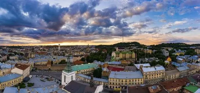 Framed Print : Lviv, Ukraine - August, 2020: Aerial view on Hlyniany Gate