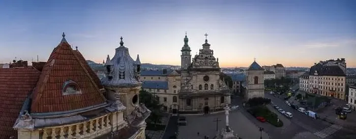 Framed Print : Lviv, Ukraine - August 24, 2020: Aerial view on Bernardine church in Lviv from drone Framed Print : Lviv, Ukraine - August 24, 2020: Aerial view on Bernardine church in Lviv from drone