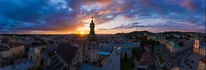 Framed Print : Lviv, Ukraine - August 24, 2020: Aerial view on Bernardine church in Lviv from drone Framed Print : Lviv, Ukraine - August 24, 2020: Aerial view on Bernardine church in Lviv from drone