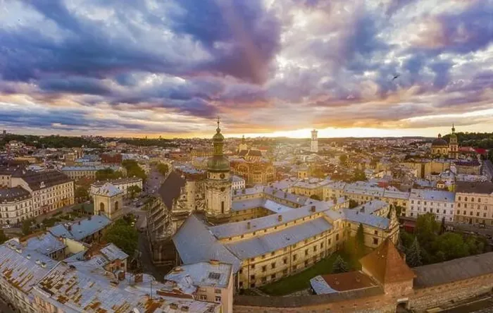 Framed Print : Lviv, Ukraine - August 24, 2020: Aerial view on Bernardine church in Lviv from drone Framed Print : Lviv, Ukraine - August 24, 2020: Aerial view on Bernardine church in Lviv from drone