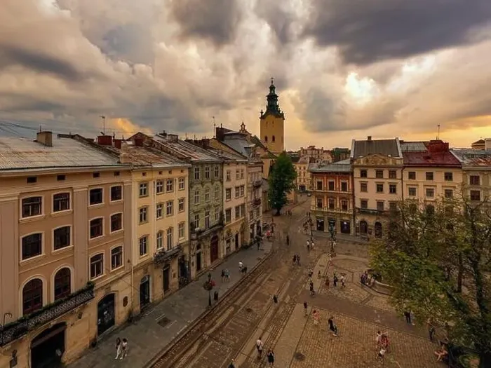 Framed Print : Lviv, Ukraine - August 25, 2020: View on Latin Cathedral in Lviv, Ukraine from drone