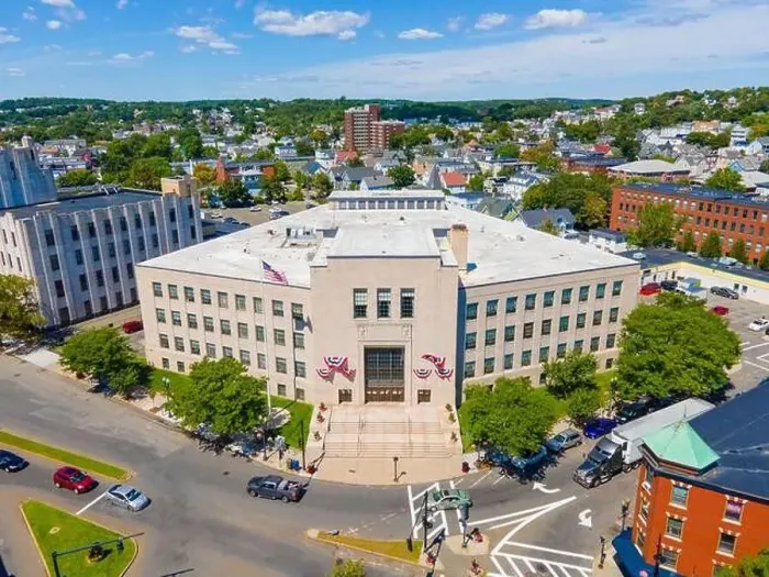 Framed Print : Lynn City Hall aerial view at 3 City Hall Square in historic downtown Lynn, Massachusetts MA, USA Framed Print : Lynn City Hall aerial view at 3 City Hall Square in historic downtown Lynn, Massachusetts MA, USA