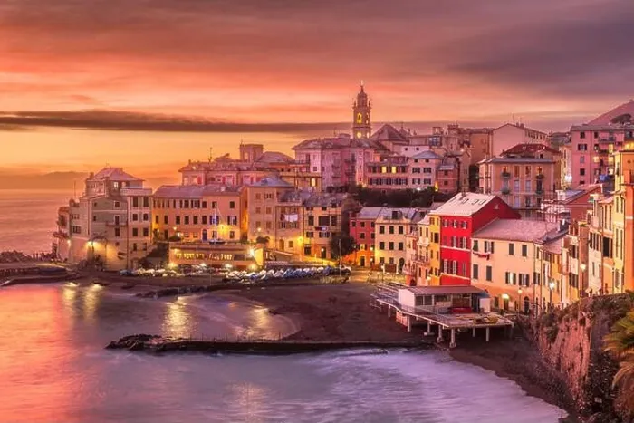Framed Print : Maa Beach in Bogliasco, Genoa, Italy skyline on the Mediterranean sea at sunset Framed Print : Maa Beach in Bogliasco, Genoa, Italy skyline on the Mediterranean sea at sunset