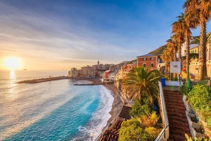 Framed Print : Maa Beach in Bogliasco, Genoa, Italy skyline on the Mediterranean sea at sunset Framed Print : Maa Beach in Bogliasco, Genoa, Italy skyline on the Mediterranean sea at sunset