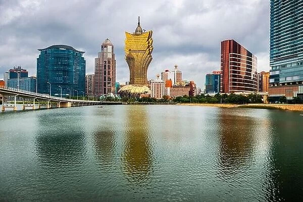 Macau, China skyline with casinos on the lake