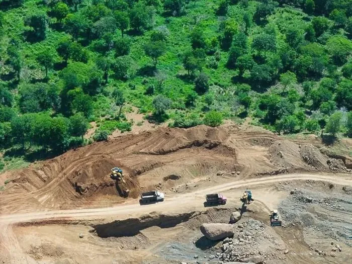 Framed Print : Machinery work on sand quarry aerial drone view Framed Print : Machinery work on sand quarry aerial drone view