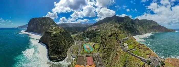 Framed Print : Madeira coast, green lush hills and Atlantic Ocean. Aerial drone view Framed Print : Madeira coast, green lush hills and Atlantic Ocean. Aerial drone view