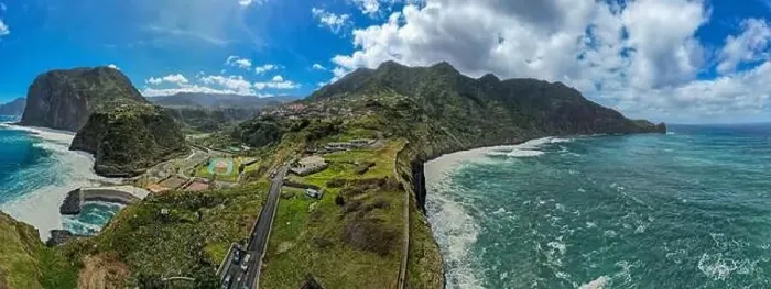 Framed Print : Madeira coast, green lush hills and Atlantic Ocean. Aerial drone view Framed Print : Madeira coast, green lush hills and Atlantic Ocean. Aerial drone view
