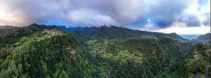 Framed Print : Madeira Island landscape, small village on hills and green lush forest. Aerial drone view. Portugal travel Framed Print : Madeira Island landscape, small village on hills and green lush forest. Aerial drone view. Portugal travel