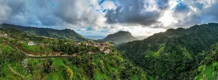 Framed Print : Madeira Island landscape, small village on hills and green lush forest. Aerial drone view. Portugal travel Framed Print : Madeira Island landscape, small village on hills and green lush forest. Aerial drone view. Portugal travel