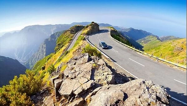 Madeira - mountains landscape with alpine road from Encumenada Pass to Paul da Serra plateau, Madeira, Portugal