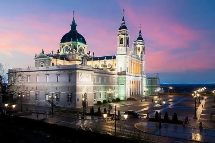 Framed Print : Madrid landmark at night. Landscape of Santa Maria la Real de La Almudena Cathedral and the Royal Palace. Beautiful skyline at Madrid, Spain Framed Print : Madrid landmark at night. Landscape of Santa Maria la Real de La Almudena Cathedral and the Royal Palace. Beautiful skyline at Madrid, Spain