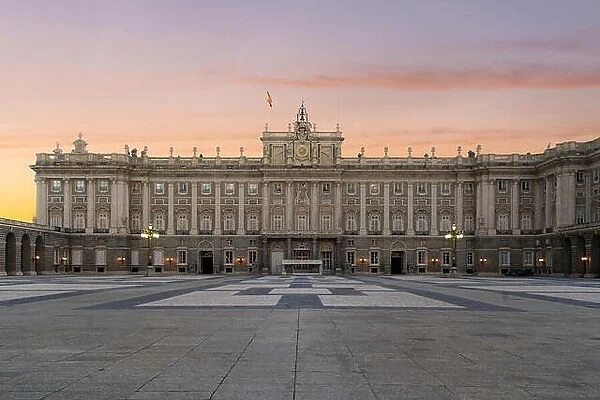Madrid Royal Palace in a beautiful summer day at sunset in Madrid, Spain