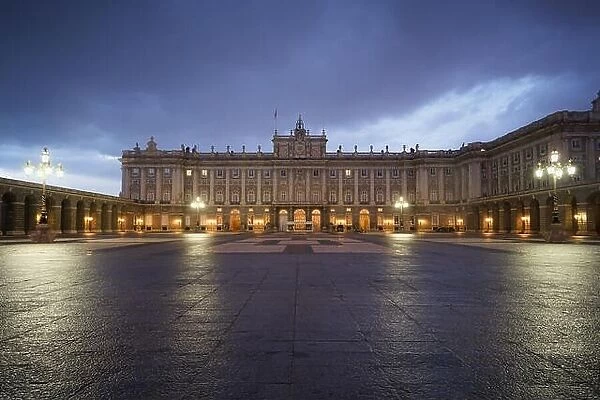 Madrid Royal Palace in evening twilight in Madrid, Spain