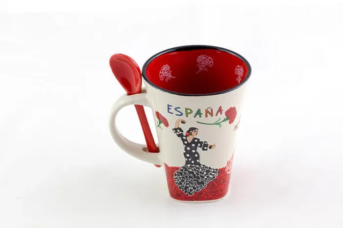 Framed Print : MADRID, SPAIN, AUGUST 10, 2016 - Spanish coffe cup and small spoon, souvenir for tourists