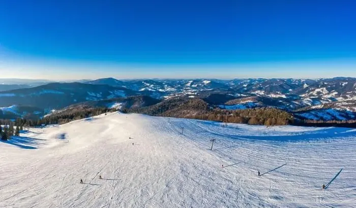Framed Print : Magical winter panorama of beautiful snowy slopes at a ski resort in Europe on a sunny Framed Print : Magical winter panorama of beautiful snowy slopes at a ski resort in Europe on a sunny