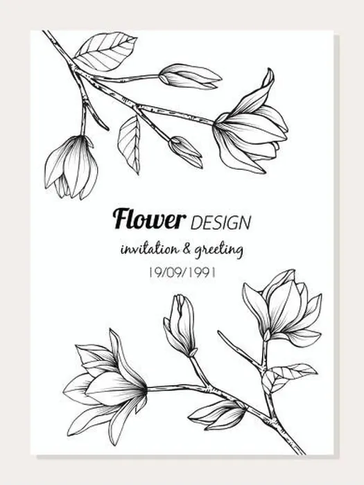 Framed Print : Magnolia flower frame drawing illustration for invitation and greeting card design Framed Print : Magnolia flower frame drawing illustration for invitation and greeting card design