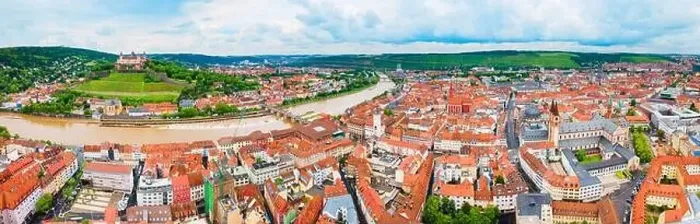 Framed Print : Main river and Wurzburg old town aerial panoramic view Framed Print : Main river and Wurzburg old town aerial panoramic view