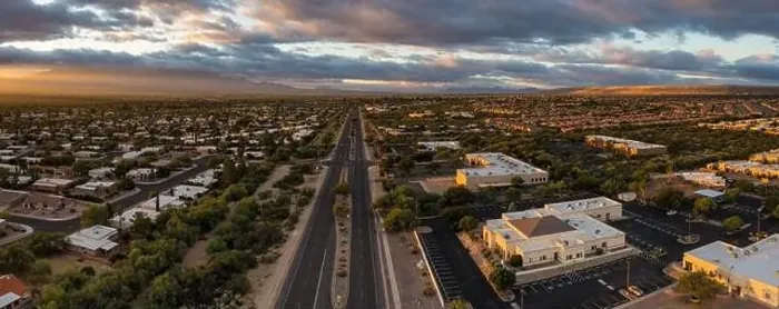 Framed Print : Main street in Green Valley, Arizona, aerial panorama Framed Print : Main street in Green Valley, Arizona, aerial panorama