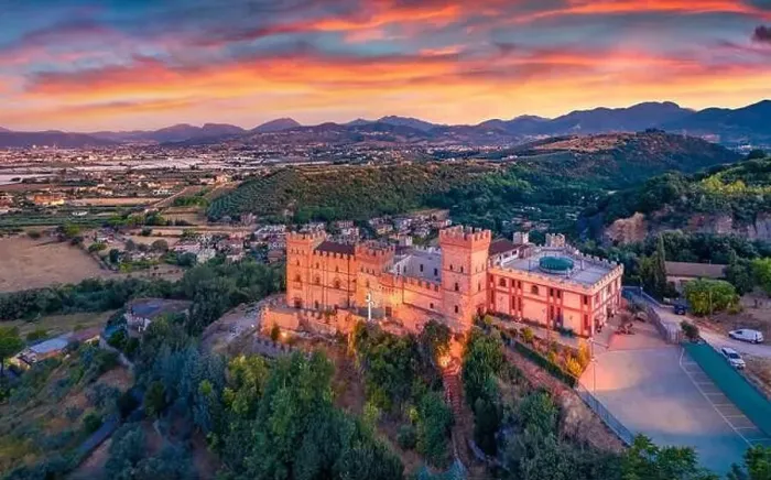 Framed Print : Majestic morning view from flying drone of Castelluccio Castle