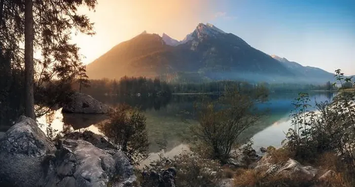 Framed Print : Majestic mountains in the German Alps reflected in a scenic lake at sunrise Framed Print : Majestic mountains in the German Alps reflected in a scenic lake at sunrise