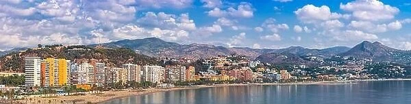 Malaga, Spain resort skyline panorama at Malagueta Beach