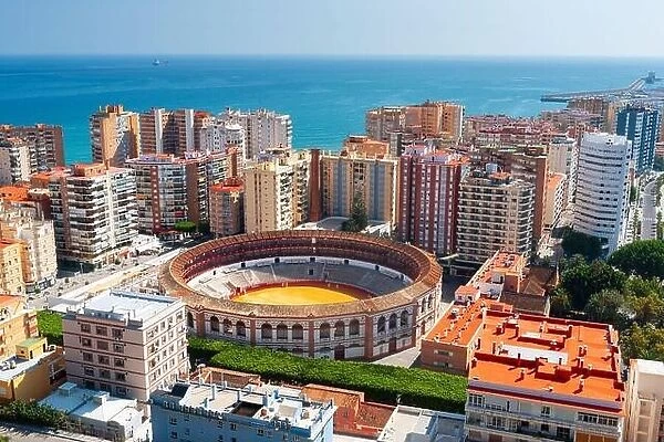 Malaga, Spain skyline towards the Mediterranean Sea in the afternoon