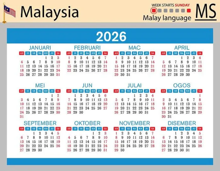 Framed Print : Malaysia horizontal Pocket calendars for 2026 (Two thousand twenty six) Framed Print : Malaysia horizontal Pocket calendars for 2026 (Two thousand twenty six)