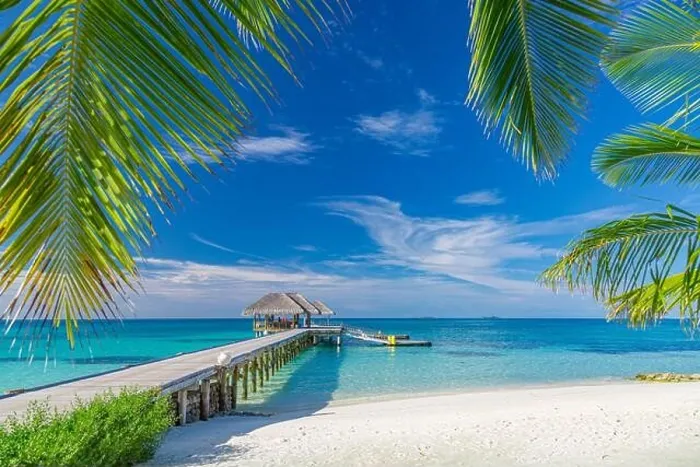 Framed Print : Maldives island beach. Tropical landscape of summer scenery, sea sand sky over jetty pier. Luxury travel vacation destination. Exotic beach landscape Framed Print : Maldives island beach. Tropical landscape of summer scenery, sea sand sky over jetty pier. Luxury travel vacation destination. Exotic beach landscape