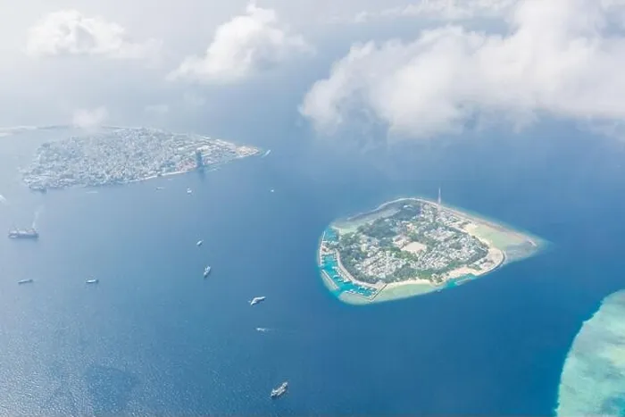 Framed Print : Maldives island capital island, Male. Hulhumale city island view from over the clouds. Aerial landscape in exotic travel destination Framed Print : Maldives island capital island, Male. Hulhumale city island view from over the clouds. Aerial landscape in exotic travel destination