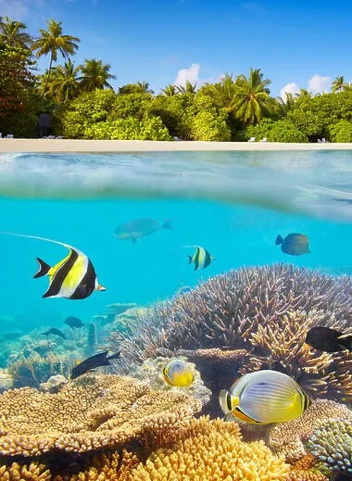 Framed Print : Maldives Islands - underwater view at tropical fish and reef Framed Print : Maldives Islands - underwater view at tropical fish and reef