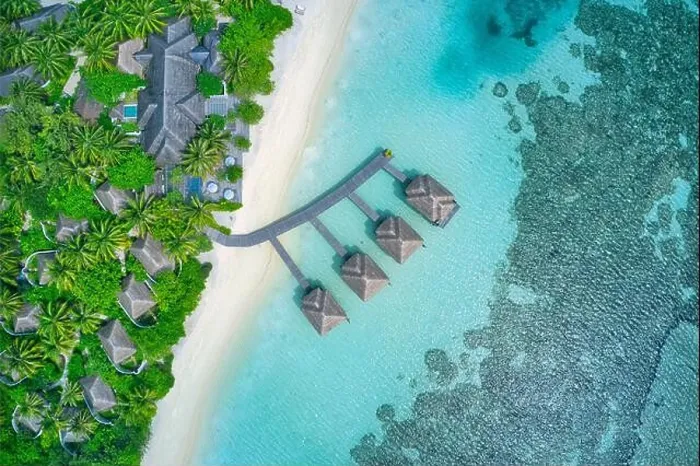 Framed Print : Maldives paradise scenery. top view tropical aerial landscape, seascape with long pier, water villas, amazing sea and lagoon beach, tropical nature Framed Print : Maldives paradise scenery. top view tropical aerial landscape, seascape with long pier, water villas, amazing sea and lagoon beach, tropical nature