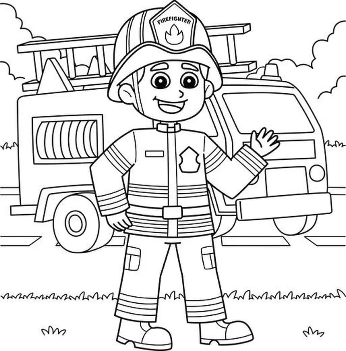 Framed Print : Male Firefighter Coloring Page for Kids Framed Print : Male Firefighter Coloring Page for Kids