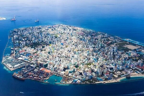 Male, Maldivian capital city from above. Aerial view Male