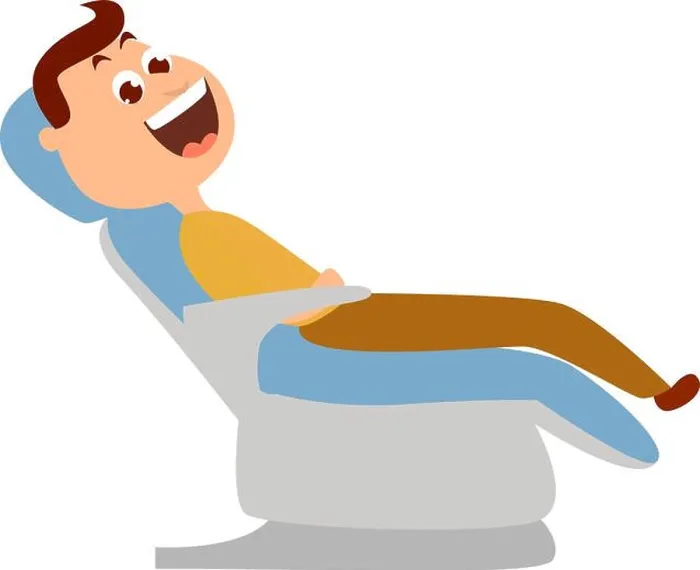 Framed Print : Man on dentist chair, illustration, vector on white background