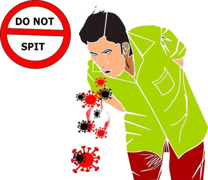 Framed Print : A man is spitting coronavirus germs on road for Vector for education people for hygiene with do not spit warning board