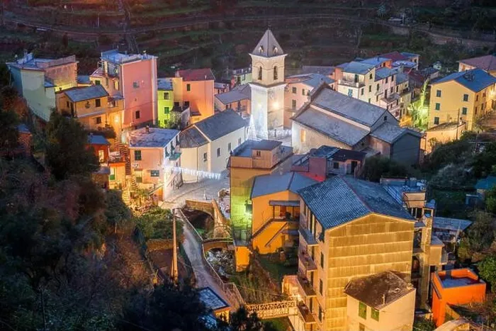 Framed Print : Manarola, Italy in the Cinque Terre Region during Christmas season with illumination at dusk Framed Print : Manarola, Italy in the Cinque Terre Region during Christmas season with illumination at dusk