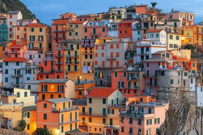 Framed Print : Manarola, La Spezia, Italy coastal view in Cinque Terre at twilight Framed Print : Manarola, La Spezia, Italy coastal view in Cinque Terre at twilight