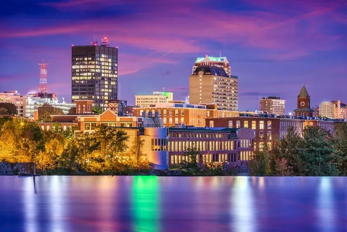 Framed Print : Manchester, New Hampshire, USA Skyline on the Merrimack River Framed Print : Manchester, New Hampshire, USA Skyline on the Merrimack River