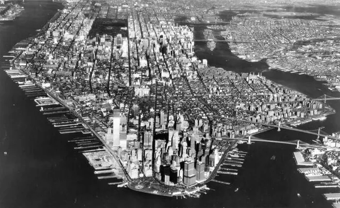 Framed Print : Manhattan Island showing at the left foreground the incomplete World Trade Center Framed Print : Manhattan Island showing at the left foreground the incomplete World Trade Center