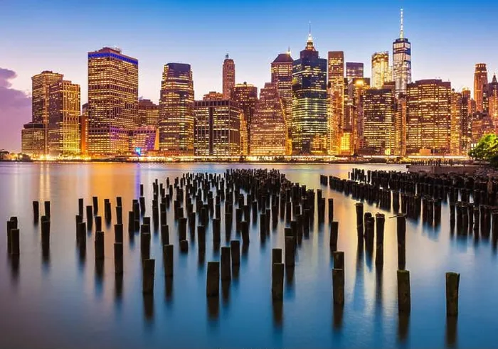 Framed Print : manhattan skyline New York skyline clear sunset sky above the skyscrapers with Old Pier 1 in Brooklyn Bridge Park New Framed Print : manhattan skyline New York skyline clear sunset sky above the skyscrapers with Old Pier 1 in Brooklyn Bridge Park New