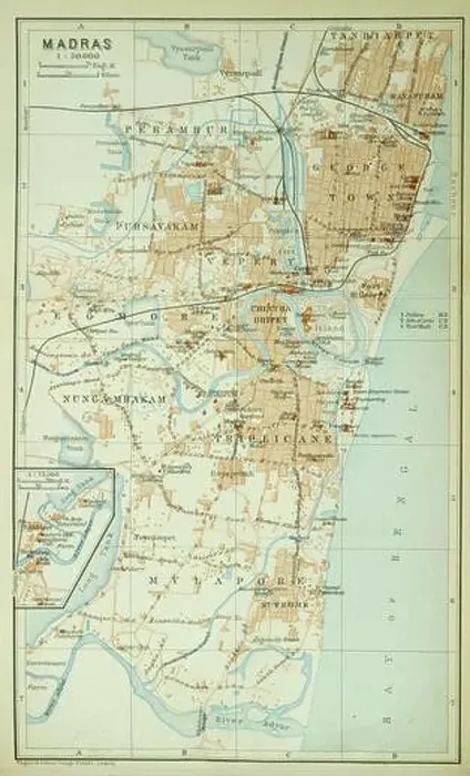 Framed Print : Map of the city of Madras, modern Chennai, ca 1914 Framed Print : Map of the city of Madras, modern Chennai, ca 1914