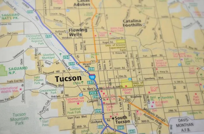 Framed Print : Map of city of Tucson, AZ Framed Print : Map of city of Tucson, AZ